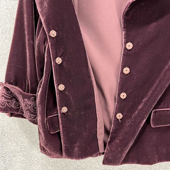 Tahari Velvet Blazer Jacket Womens 8 Purple Embroidered snap button peplum - Picture 12 of 16